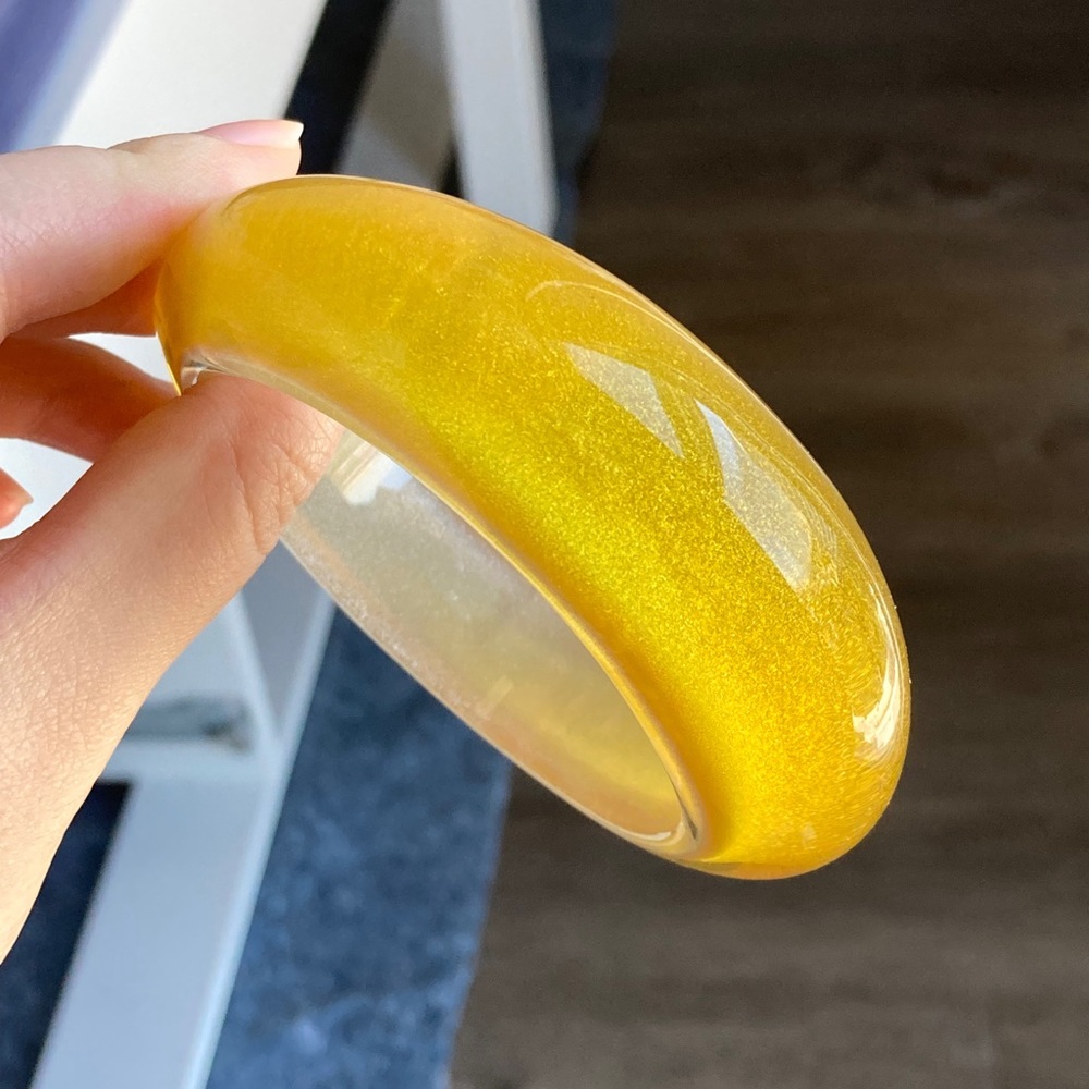 Vintage Chunky Asymmetrical Gold Lucite Bangle Bracelet